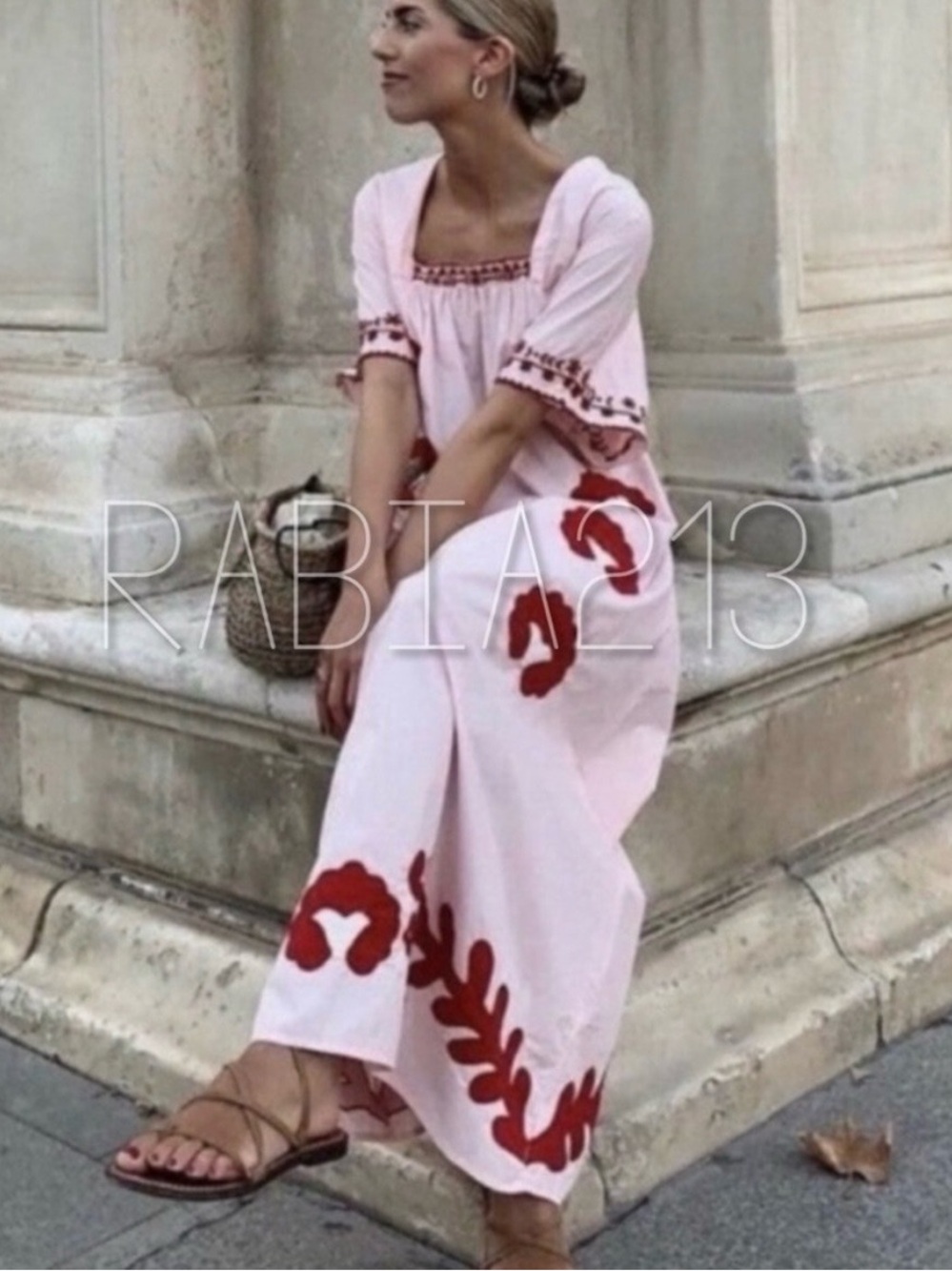 Zara Pink Maxi Dress with Red Appliqué - Picture 3 of 9